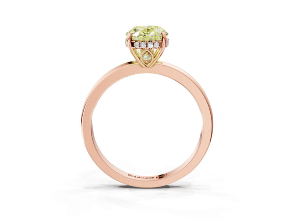 Rose gold Fancy Yellow Oval Cut Solitaire Diamond Ring with Prong Setting and Plain Band