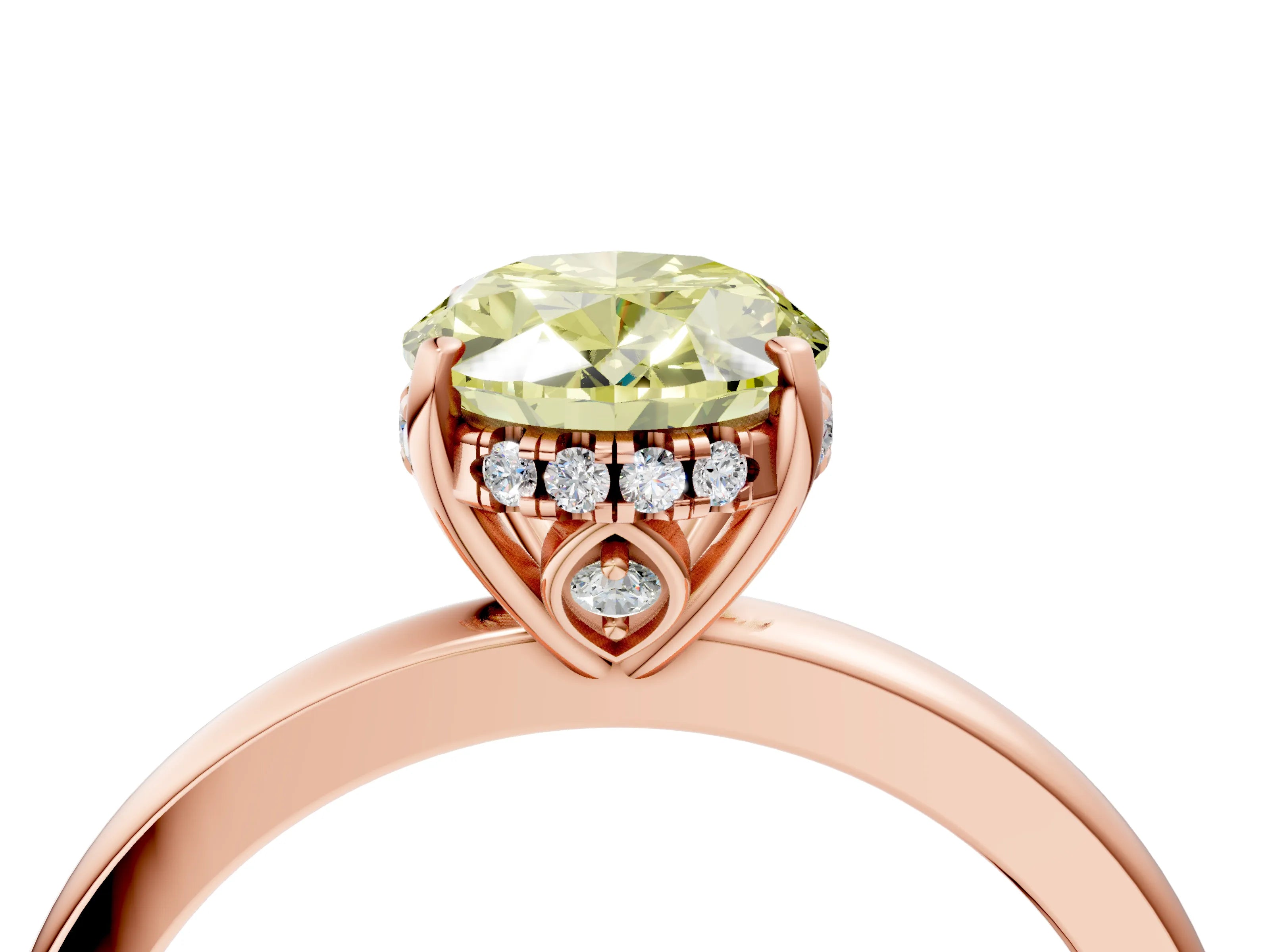 Rose gold Fancy Yellow Oval Cut Solitaire Diamond Ring with Prong Setting and Plain Band_4