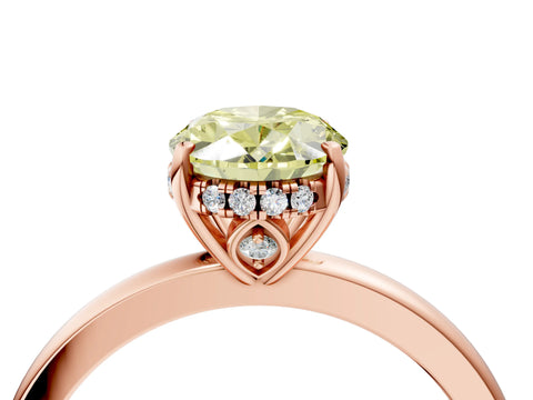 Rose gold Fancy Yellow Oval Cut Solitaire Diamond Ring with Prong Setting and Plain Band_4