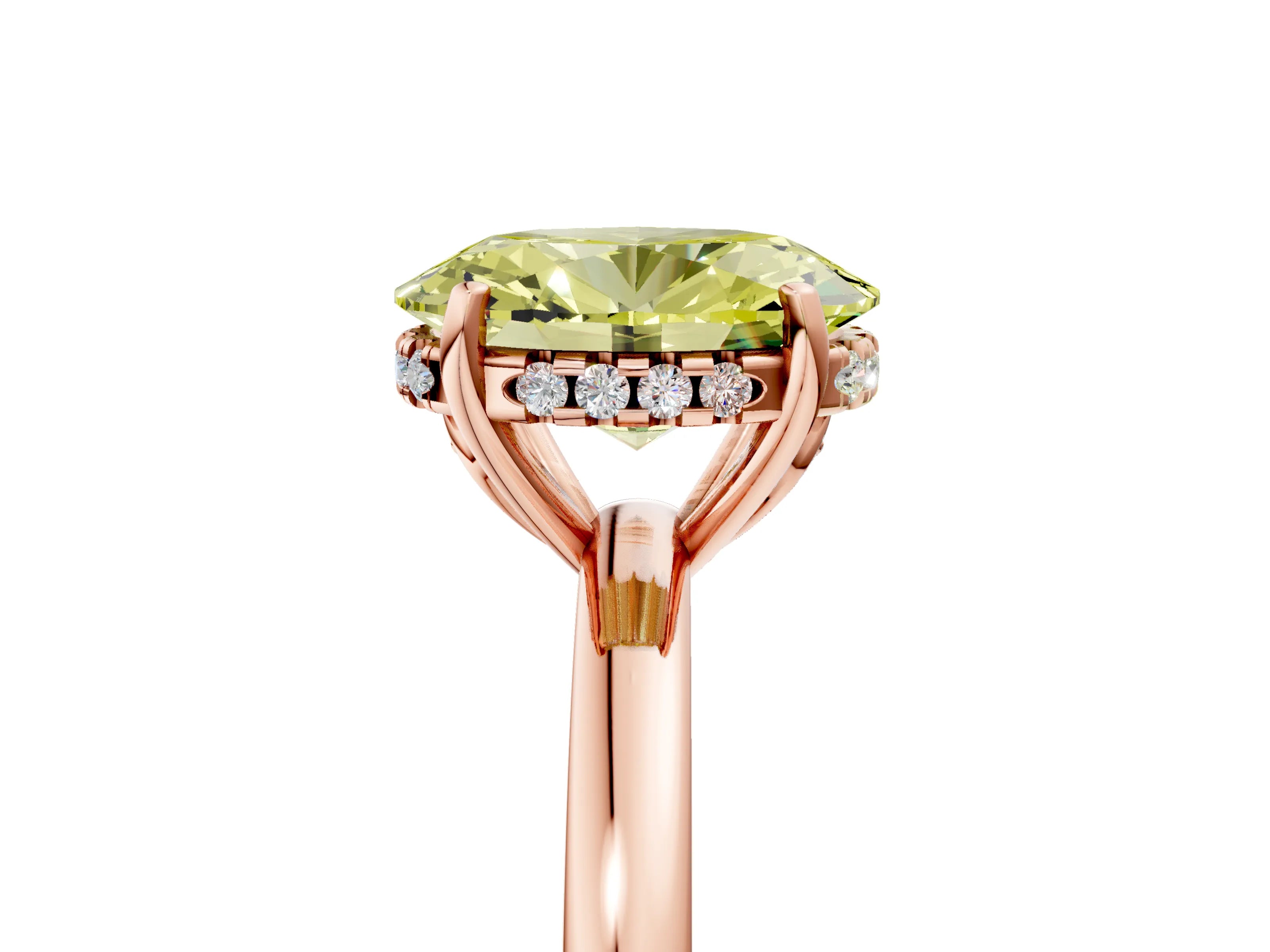 Rose gold Fancy Yellow Oval Cut Solitaire Diamond Ring with Prong Setting and Plain Band_5