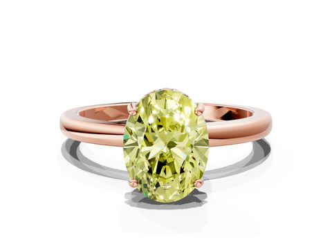 Rose gold Fancy Yellow Oval Cut Solitaire Diamond Ring with Prong Setting and Plain Band