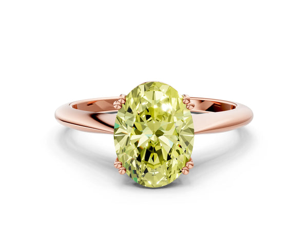 Rose gold Fancy Yellow Oval Cut Solitaire Diamond Ring with Six-Prong Setting and Classic Band