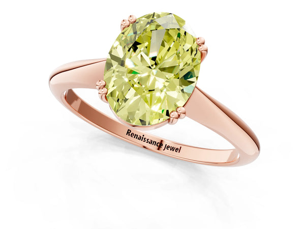 Rose gold Fancy Yellow Oval Cut Solitaire Diamond Ring with Six-Prong Setting and Classic Band