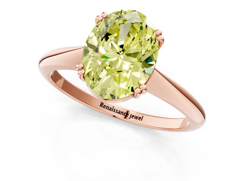 Rose gold Fancy Yellow Oval Cut Solitaire Diamond Ring with Six-Prong Setting and Classic Band_1