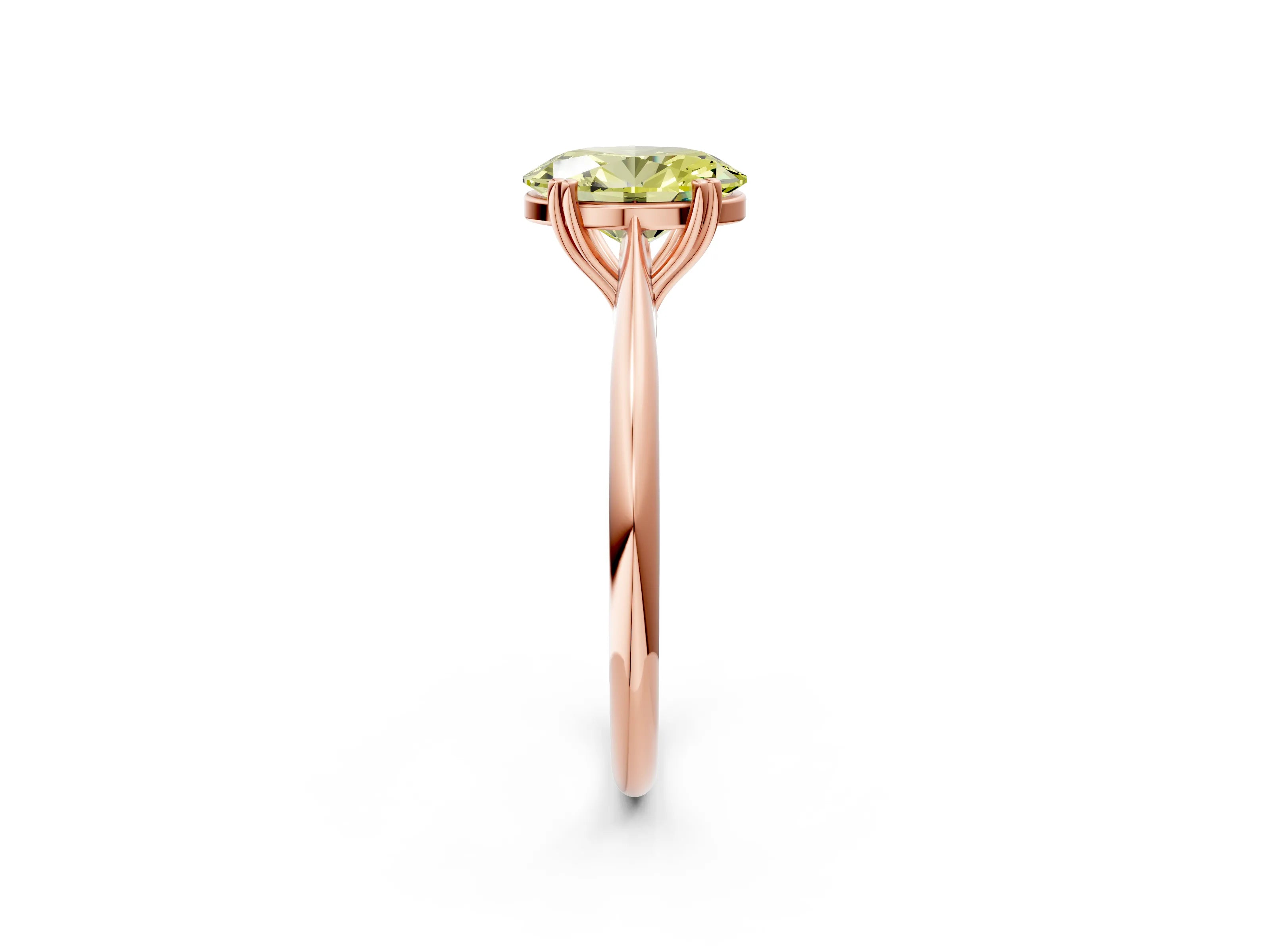 Rose gold Fancy Yellow Oval Cut Solitaire Diamond Ring with Six-Prong Setting and Classic Band_2