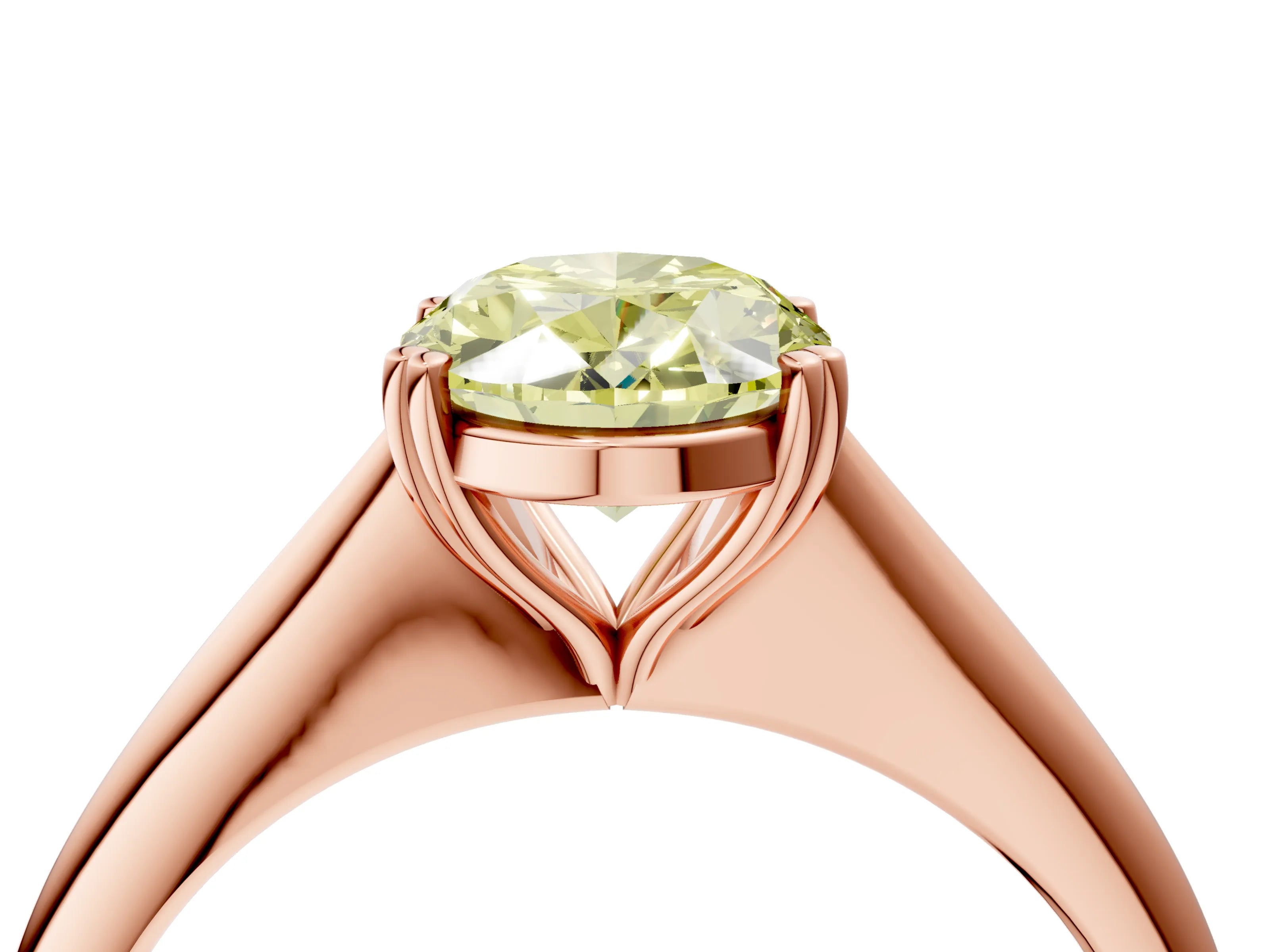 Rose gold Fancy Yellow Oval Cut Solitaire Diamond Ring with Six-Prong Setting and Classic Band_4
