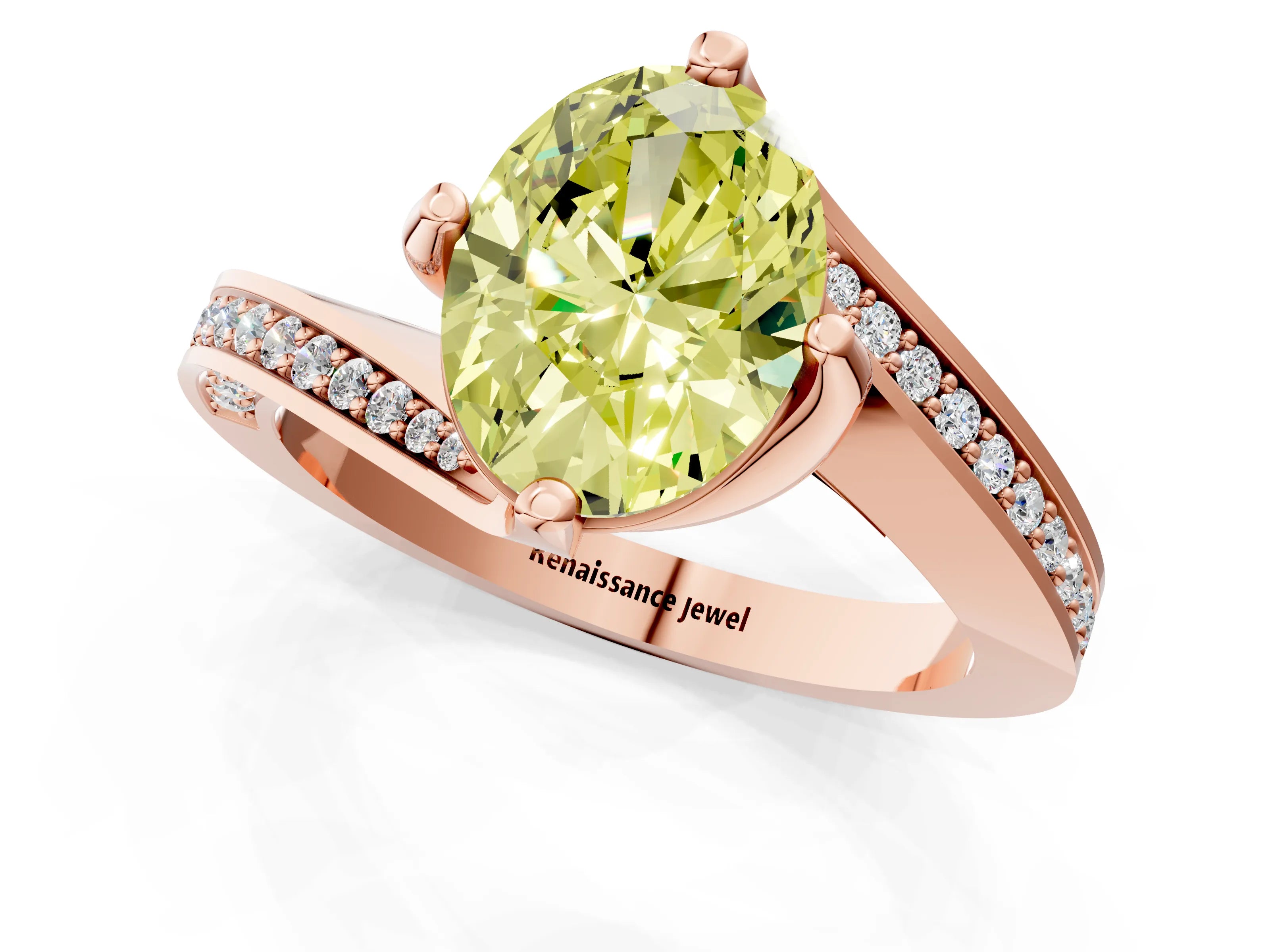 Rose gold Fancy Yellow Oval Cut Solitaire Diamond Twist Band with Pavé Setting and Four-Prong Setting_1