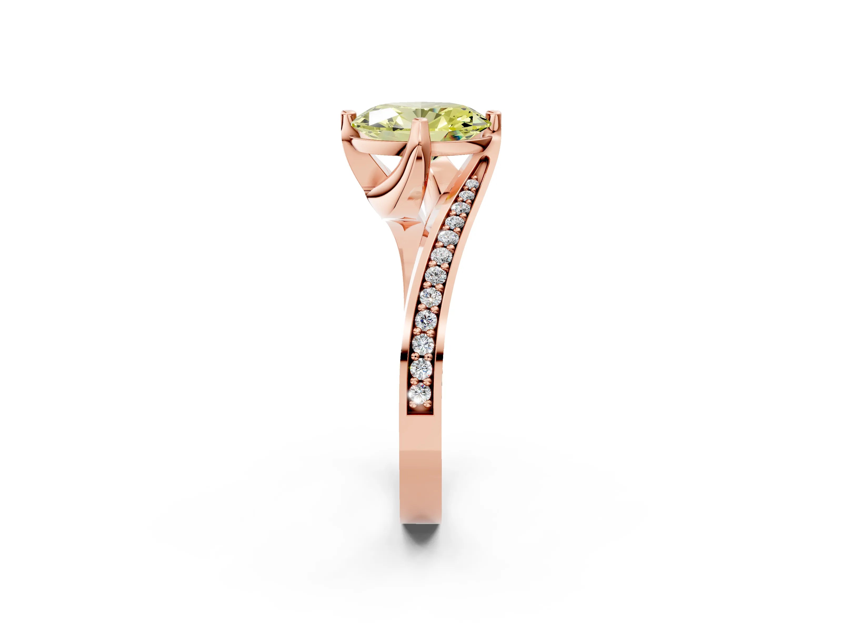 Rose gold Fancy Yellow Oval Cut Solitaire Diamond Twist Band with Pavé Setting and Four-Prong Setting_2