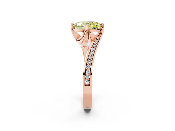 Rose Gold Oval Bypass Solitaire Engagement Ring Setting for Fancy Yellow Center with Swirl Pave Band