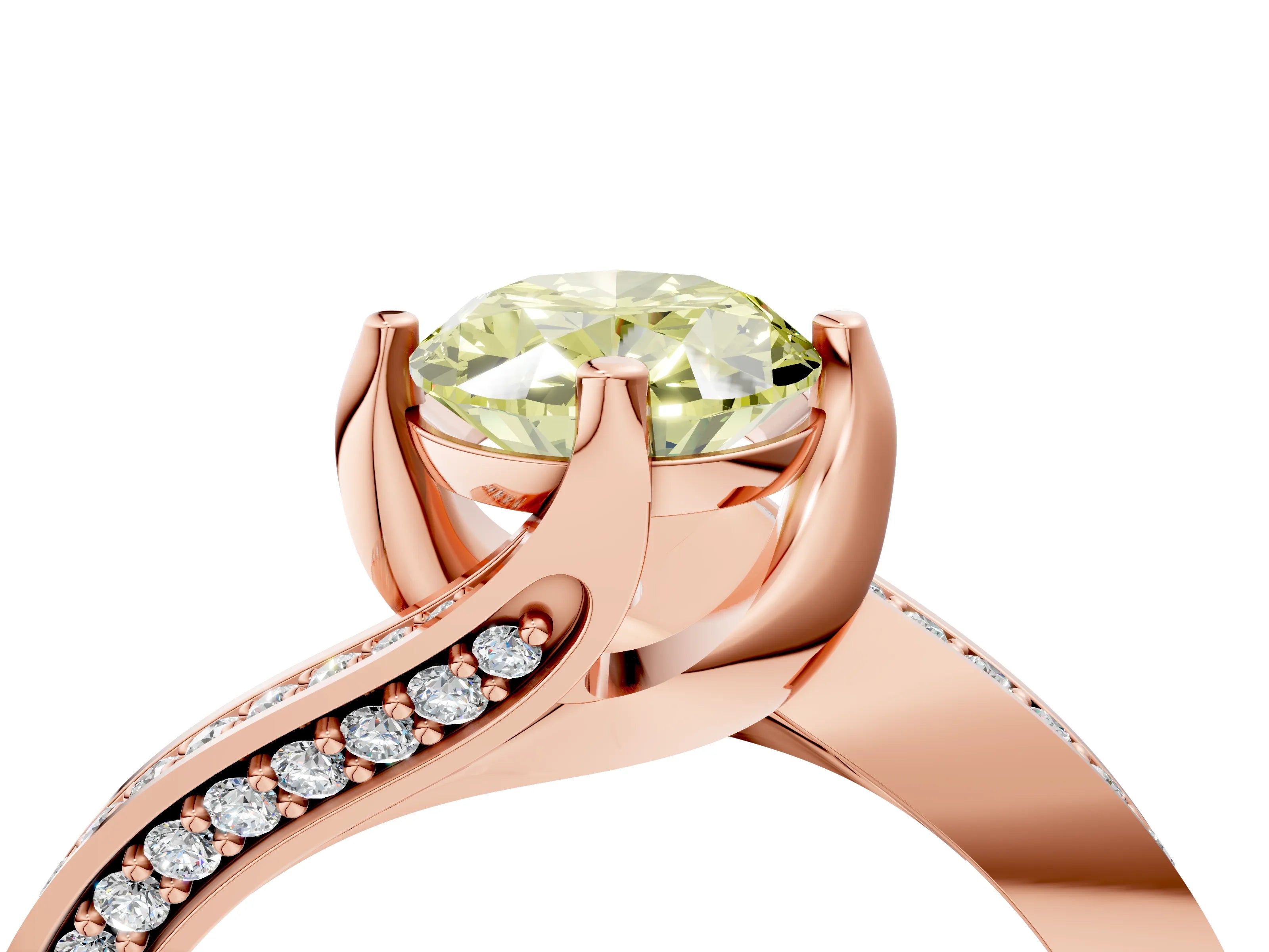 Rose gold Fancy Yellow Oval Cut Solitaire Diamond Twist Band with Pavé Setting and Four-Prong Setting_4