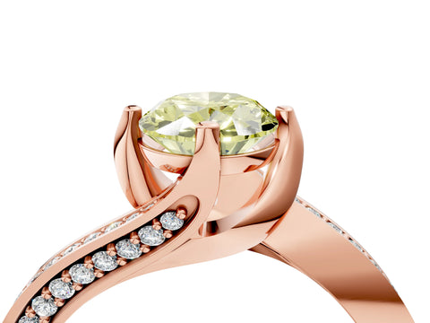 Rose gold Fancy Yellow Oval Cut Solitaire Diamond Twist Band with Pavé Setting and Four-Prong Setting_4