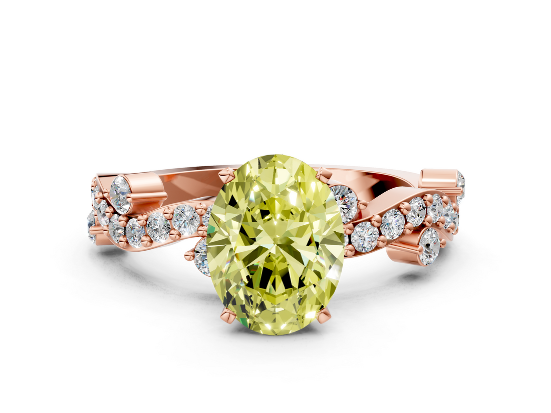 Rose gold Fancy Yellow Oval  Cut Solitaire Diamond Twisted Band with Pave Setting_46