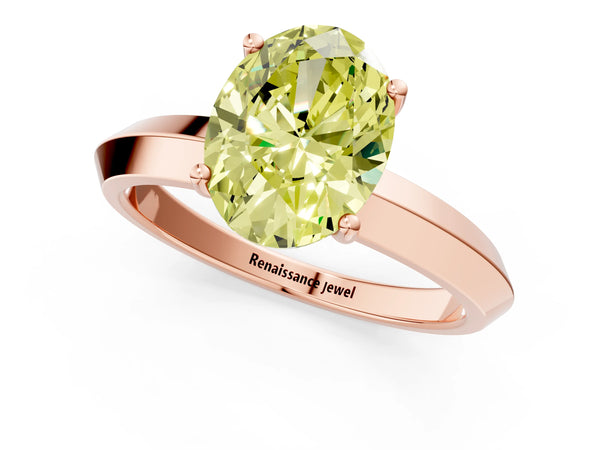 Rose gold Fancy Yellow Oval  Cut Solitaire Engagement Ring with Flat Band and Four-Prong Setting