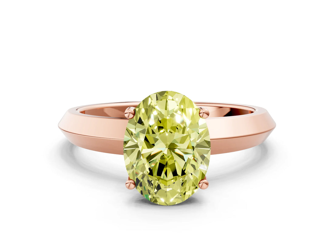 Rose gold Fancy Yellow Oval  Cut Solitaire Engagement Ring with Flat Band and Four-Prong Setting