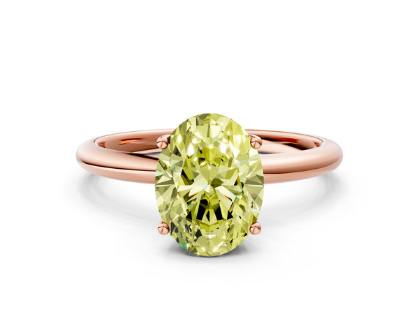 Rose gold Fancy Yellow Oval  Cut Solitaire Engagement Ring with Four-Prong Setting and Classic Band