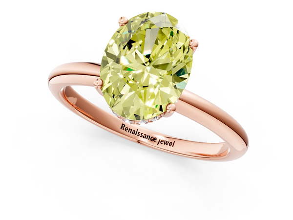 Rose gold Fancy Yellow Oval  Cut Solitaire Engagement Ring with Four-Prong Setting and Classic Band