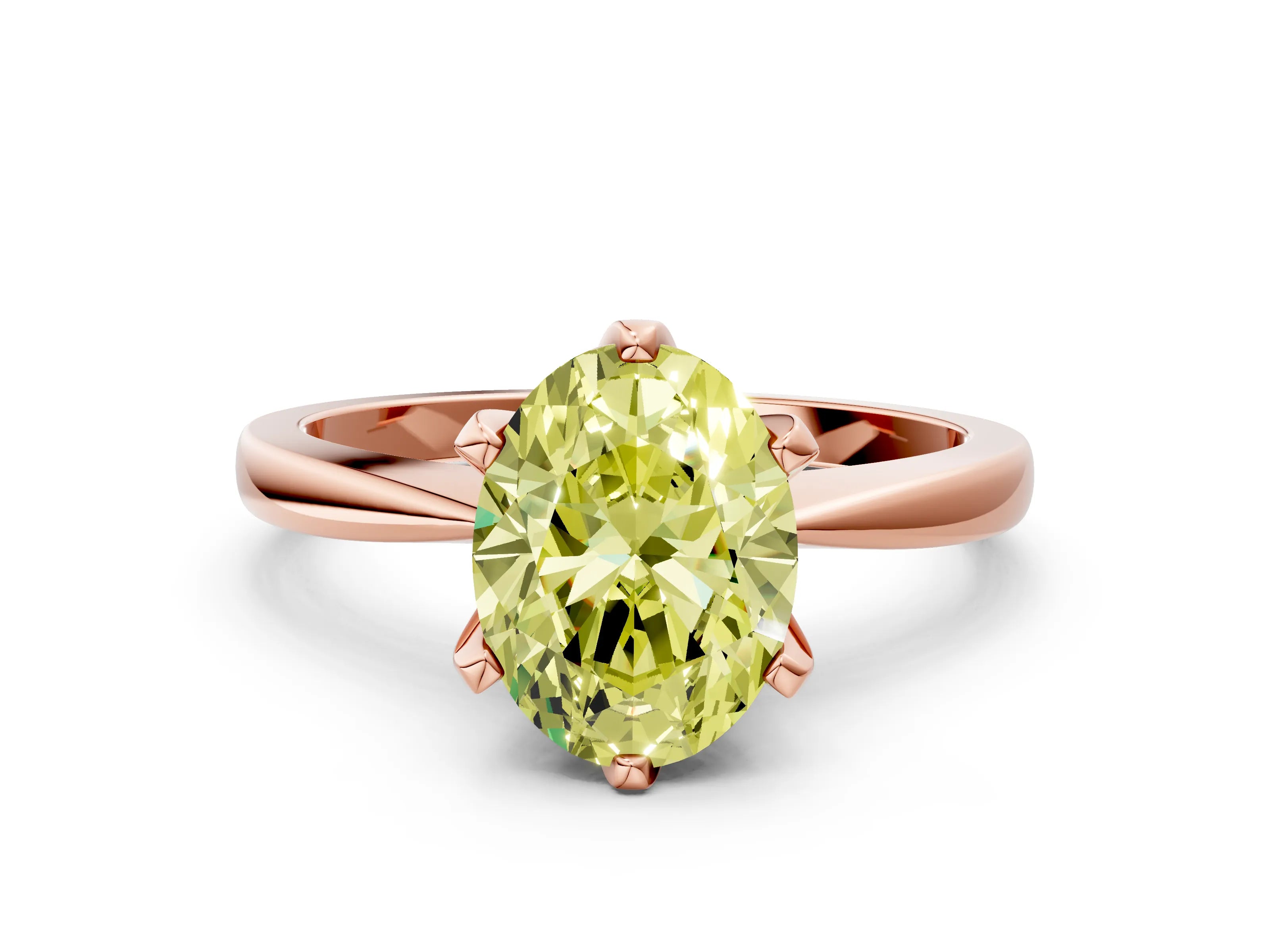 Rose gold Fancy Yellow Oval Cut Solitaire Engagement Ring with Six-Prong Setting and Tapered Band