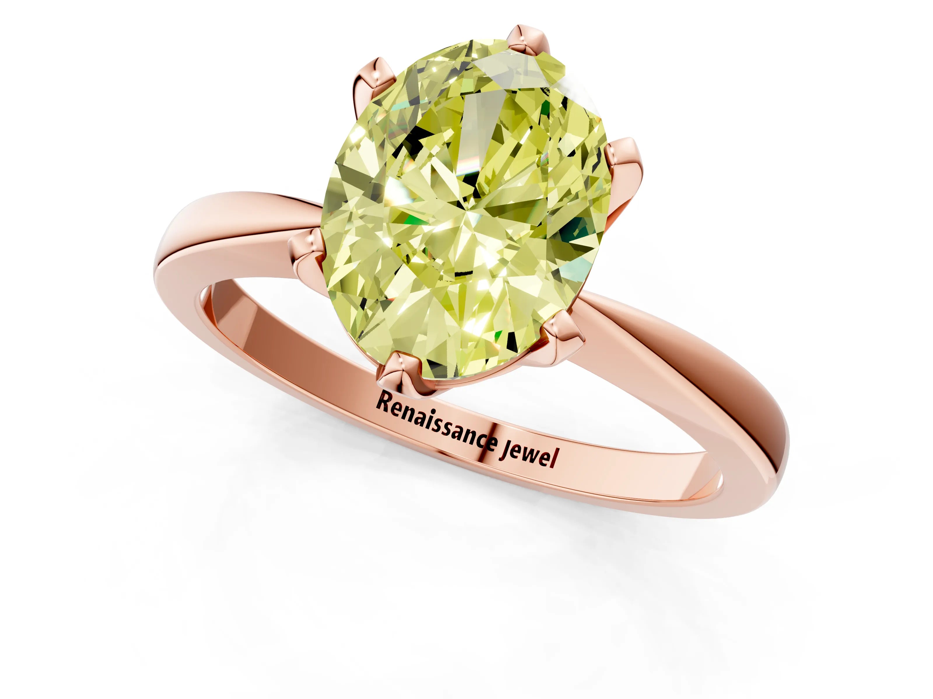 Rose gold Fancy Yellow Oval Cut Solitaire Engagement Ring with Six-Prong Setting and Tapered Band_1