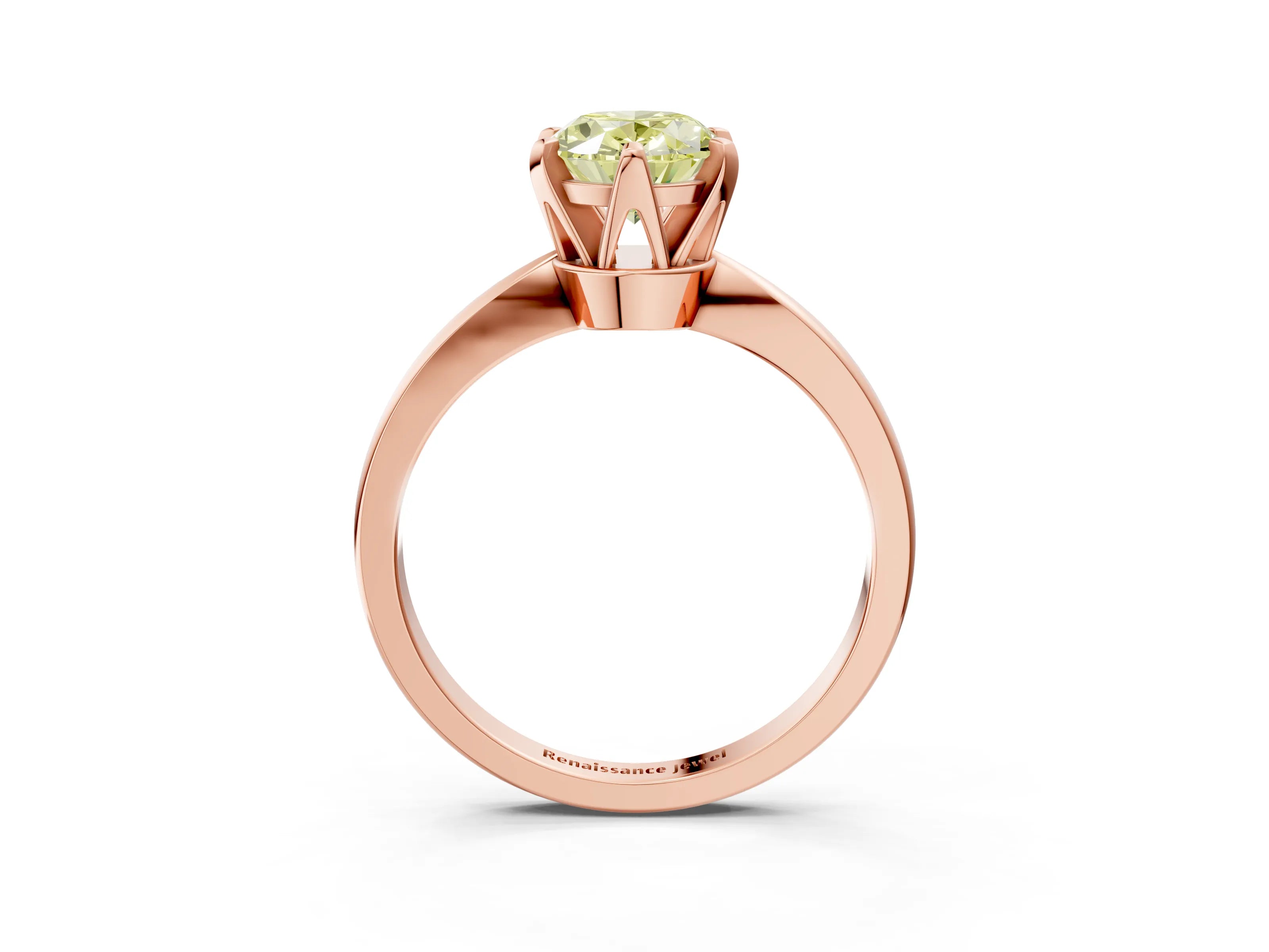 Rose gold Fancy Yellow Oval Cut Solitaire Engagement Ring with Six-Prong Setting and Tapered Band_3