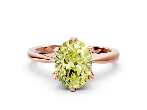 Rose gold Fancy Yellow Oval Cut Solitaire Engagement Ring with Six-Prong Setting and Tapered Band