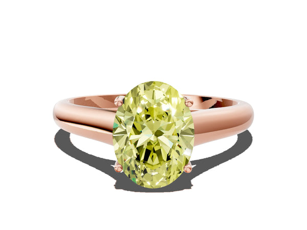 Rose gold Fancy Yellow Oval Cut Solitaire Engagement Ring with Tapered Band and Four-Prong Setting