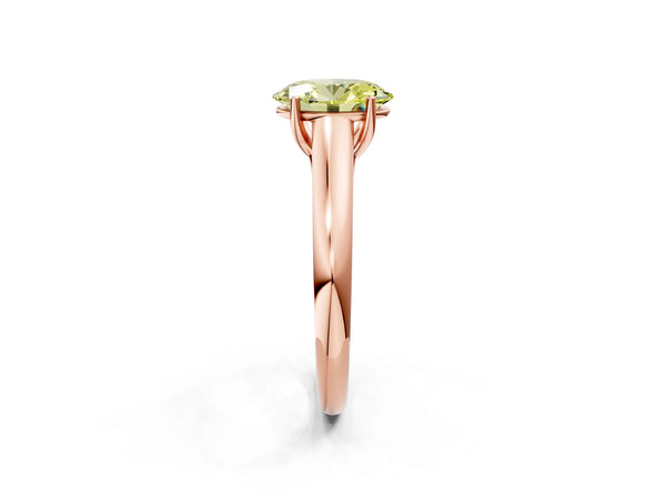 Rose gold Fancy Yellow Oval Cut Solitaire Engagement Ring with Tapered Band and Four-Prong Setting