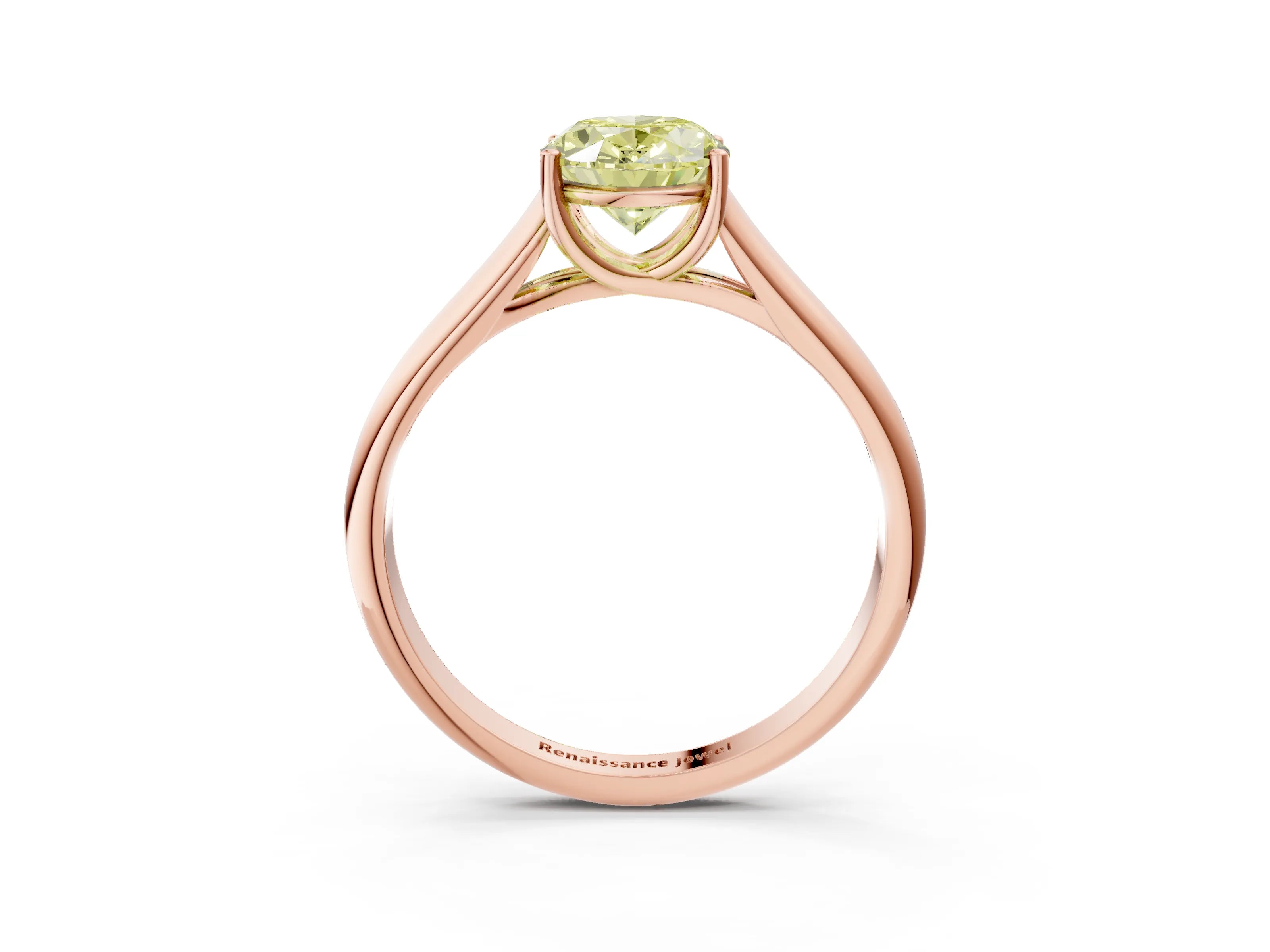 Rose gold Fancy Yellow Oval Cut Solitaire Engagement Ring with Tapered Band and Four-Prong Setting_6