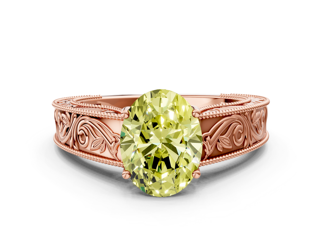 Rose gold Fancy Yellow Oval  Cut Solitaire Engraved Band with Four-Prong Setting_62