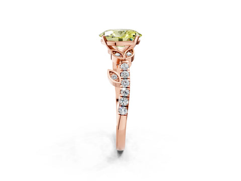 Rose gold Fancy Yellow Oval Cut Solitaire Leaf-Inspired Diamond Ring with Pavé Band and Four-Prong Setting_2
