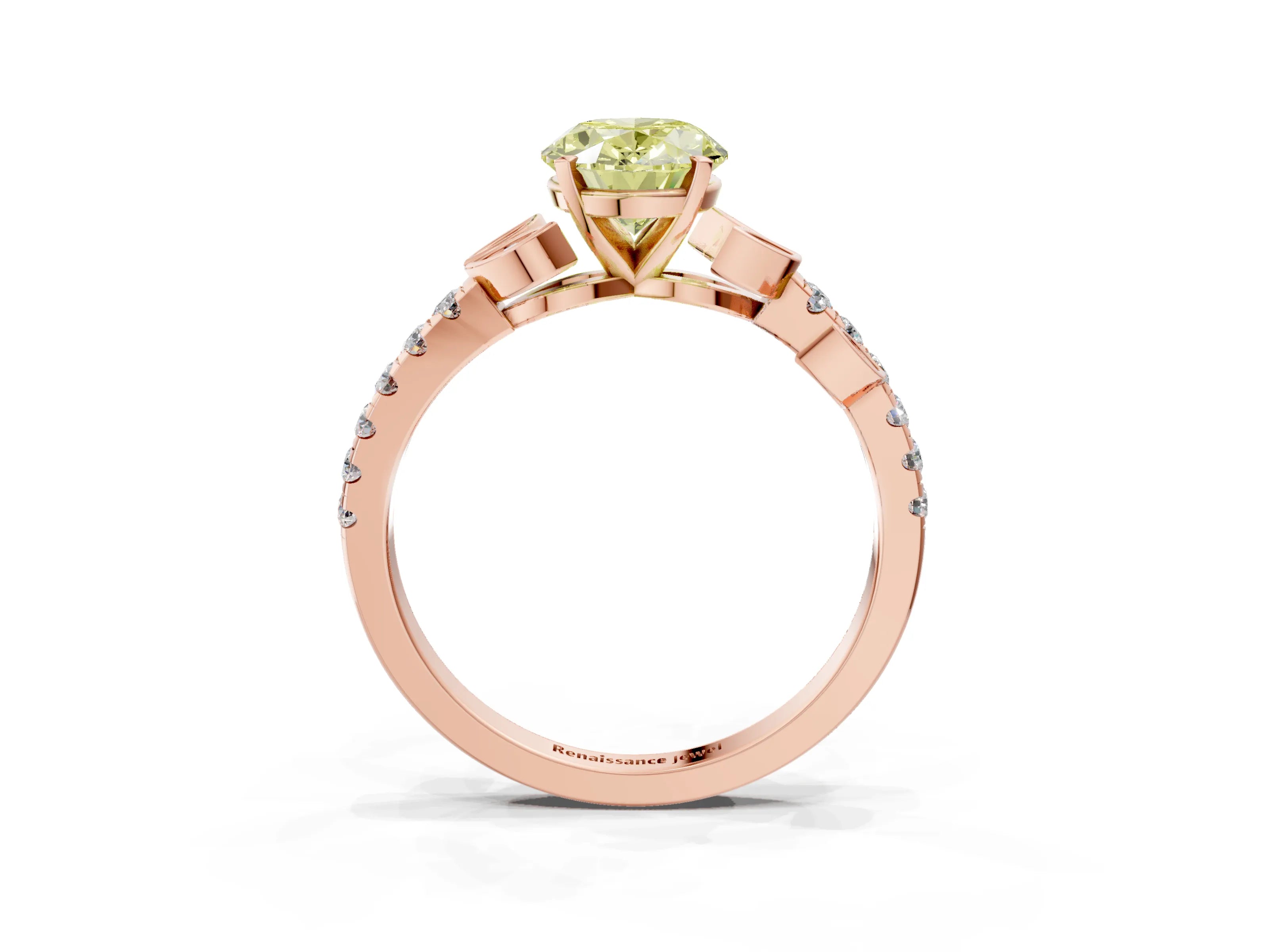 Rose gold Fancy Yellow Oval Cut Solitaire Leaf-Inspired Diamond Ring with Pavé Band and Four-Prong Setting_3