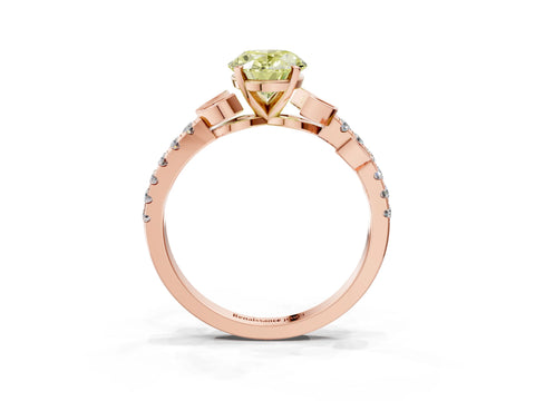 Rose gold Fancy Yellow Oval Cut Solitaire Leaf-Inspired Diamond Ring with Pavé Band and Four-Prong Setting_3