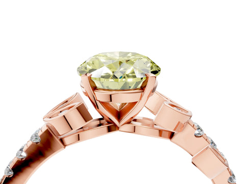 Rose gold Fancy Yellow Oval Cut Solitaire Leaf-Inspired Diamond Ring with Pavé Band and Four-Prong Setting_4