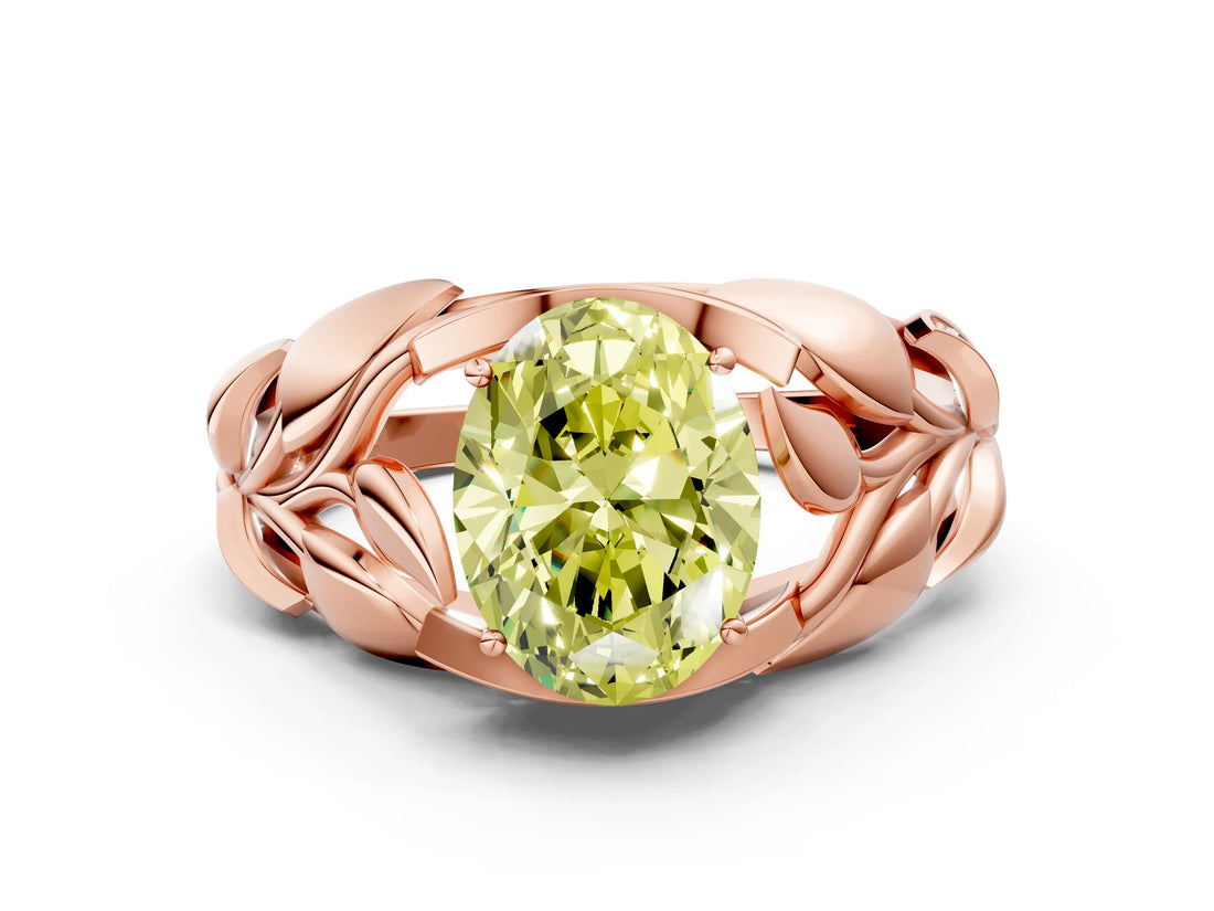 Rose gold Fancy Yellow Oval Cut Solitaire Leaf-Inspired Engagement Ring with Prong Setting_12