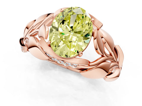 Rose gold Fancy Yellow Oval Cut Solitaire Leaf-Inspired Engagement Ring with Prong Setting_1
