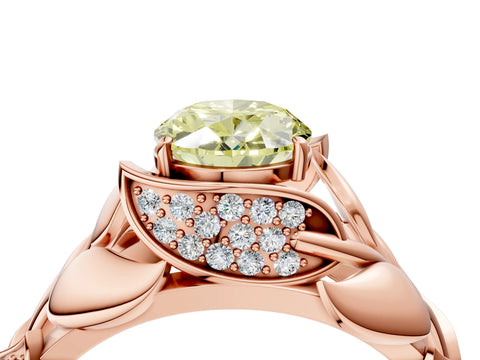 Rose gold Fancy Yellow Oval Cut Solitaire Leaf-Inspired Engagement Ring with Prong Setting_4