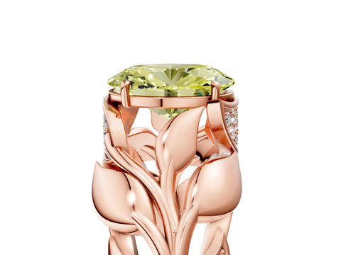 Rose gold Fancy Yellow Oval Cut Solitaire Leaf-Inspired Engagement Ring with Prong Setting_5