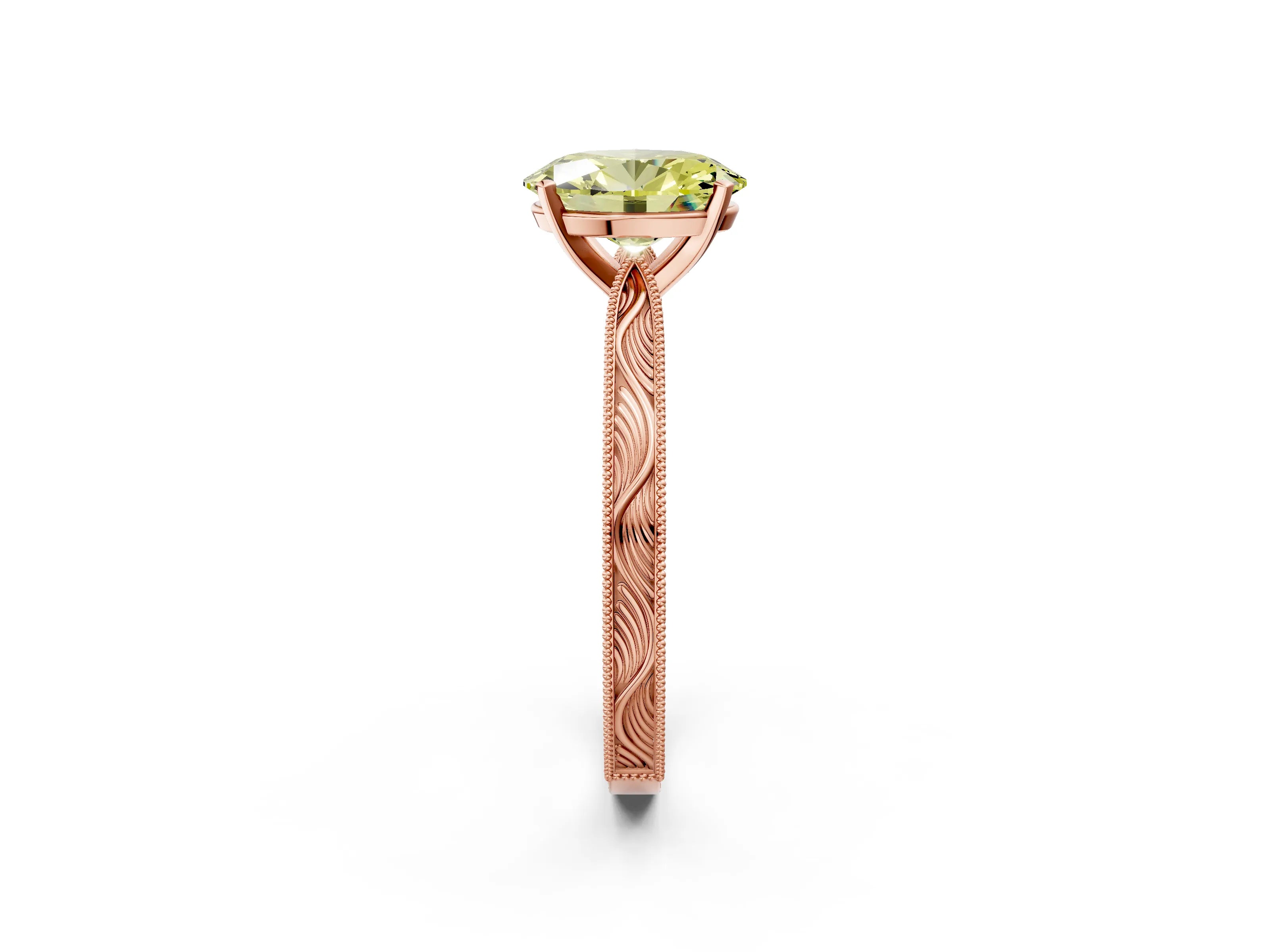 Rose gold Fancy Yellow Oval Cut Solitaire Milgrain Engraved Band with Four-Prong Setting_2