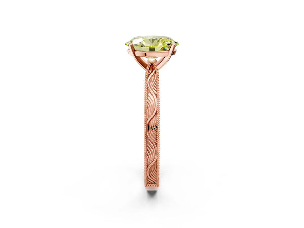 Rose Gold Oval Solitaire Engagement Ring Setting for Fancy Yellow Center with Engraved Band