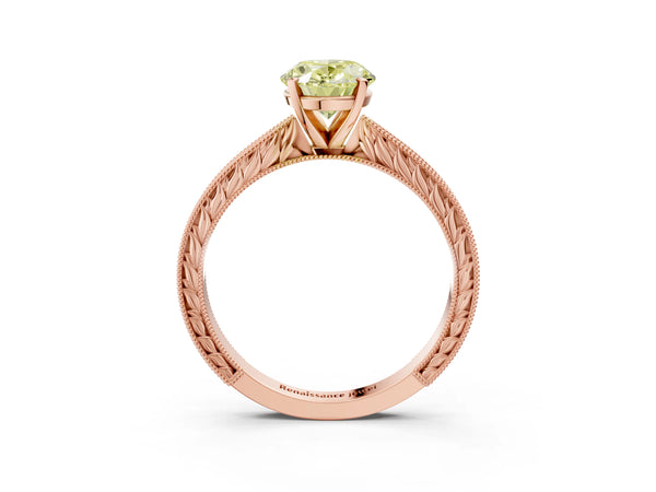 Rose Gold Oval Solitaire Engagement Ring Setting for Fancy Yellow Center with Engraved Band