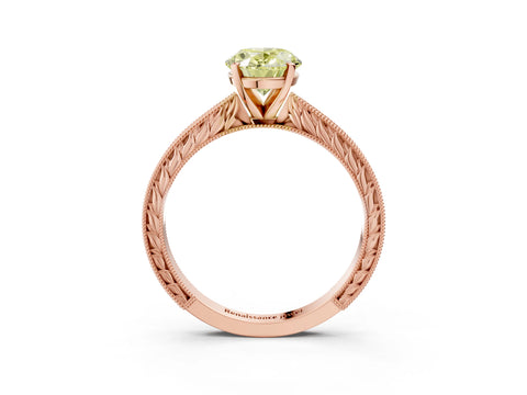 Rose gold Fancy Yellow Oval Cut Solitaire Milgrain Engraved Band with Four-Prong Setting_3