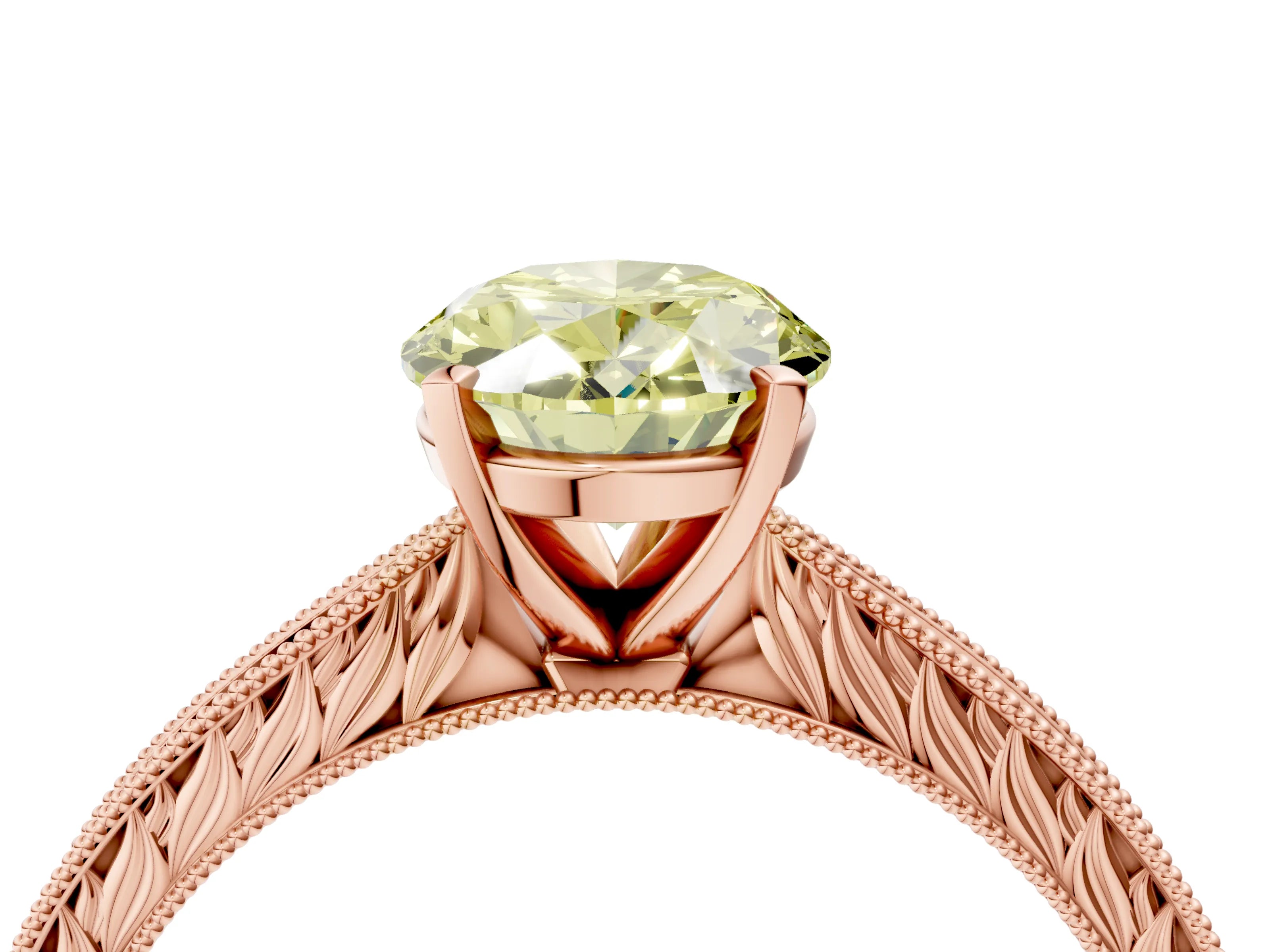 Rose gold Fancy Yellow Oval Cut Solitaire Milgrain Engraved Band with Four-Prong Setting_4
