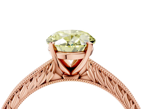 Rose gold Fancy Yellow Oval Cut Solitaire Milgrain Engraved Band with Four-Prong Setting_4