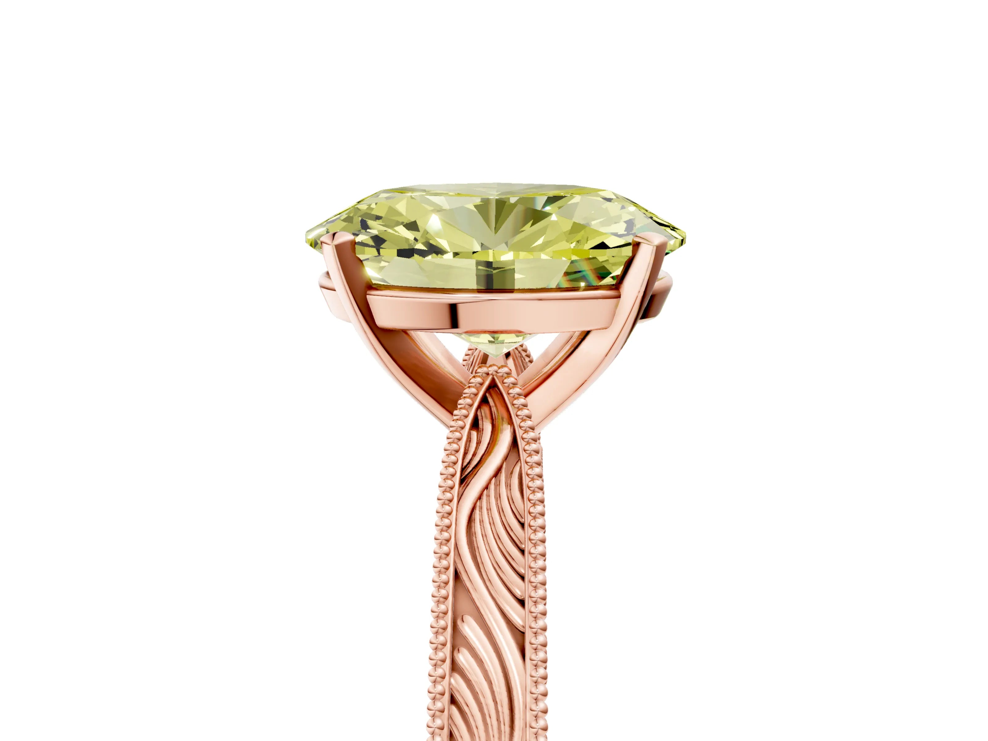 Rose gold Fancy Yellow Oval Cut Solitaire Milgrain Engraved Band with Four-Prong Setting_5