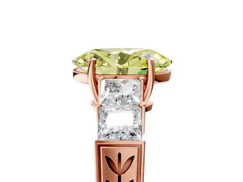 Rose gold Fancy Yellow Oval Cut Solitaire Princess Side Stone Engraved Band Prong Setting Ring_5