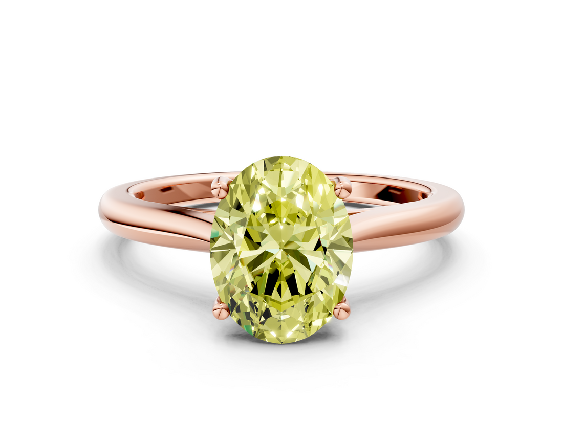 Rose gold Fancy Yellow Oval  Cut Solitaire Ring with Cathedral Band and Four-Prong Setting_80