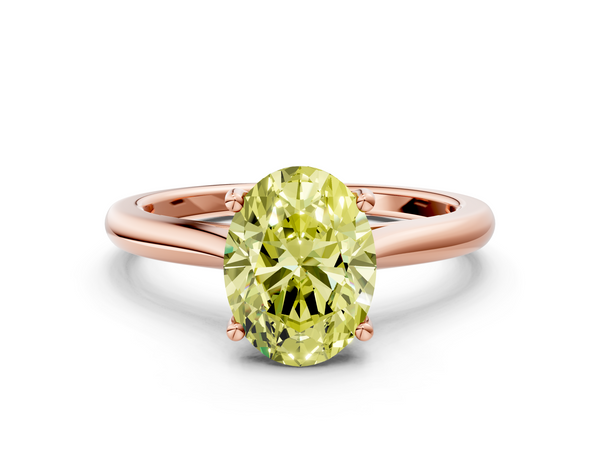 Rose gold Fancy Yellow Oval  Cut Solitaire Ring with Cathedral Band and Four-Prong Setting