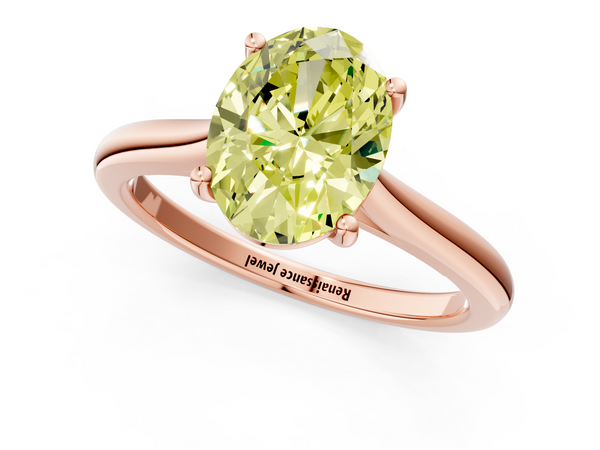 Rose gold Fancy Yellow Oval  Cut Solitaire Ring with Cathedral Band and Four-Prong Setting