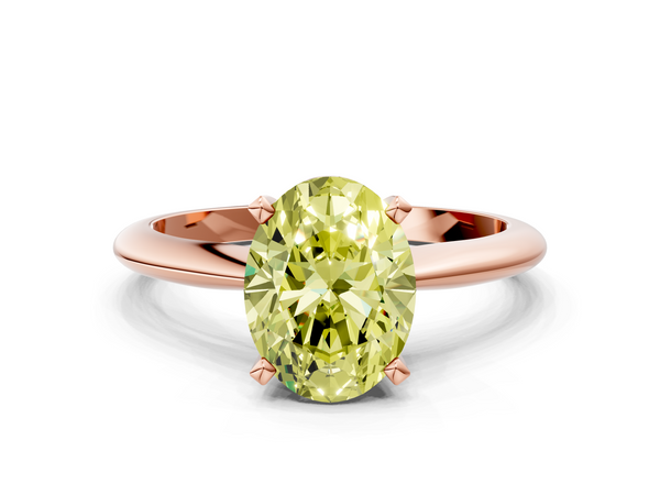 Rose gold Fancy Yellow Oval  Cut Solitaire Ring with Four-Prong Setting on a Classic Band