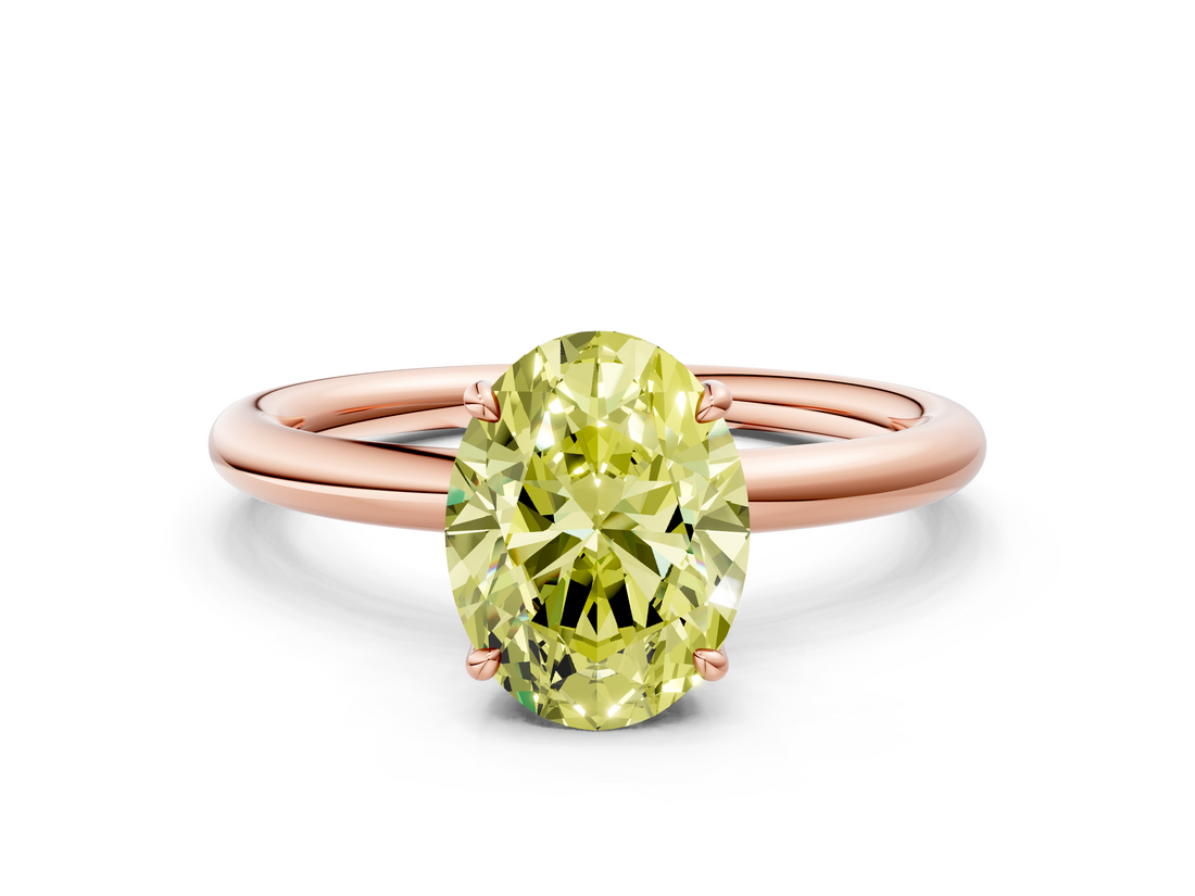 Rose gold Fancy Yellow Oval  Cut Solitaire Ring with Thin Band and Four-Prong Setting_11