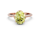 Rose gold Fancy Yellow Oval Cut Solitaire Split Shank Pave Diamond Engagement Ring with Four-Prong Setting